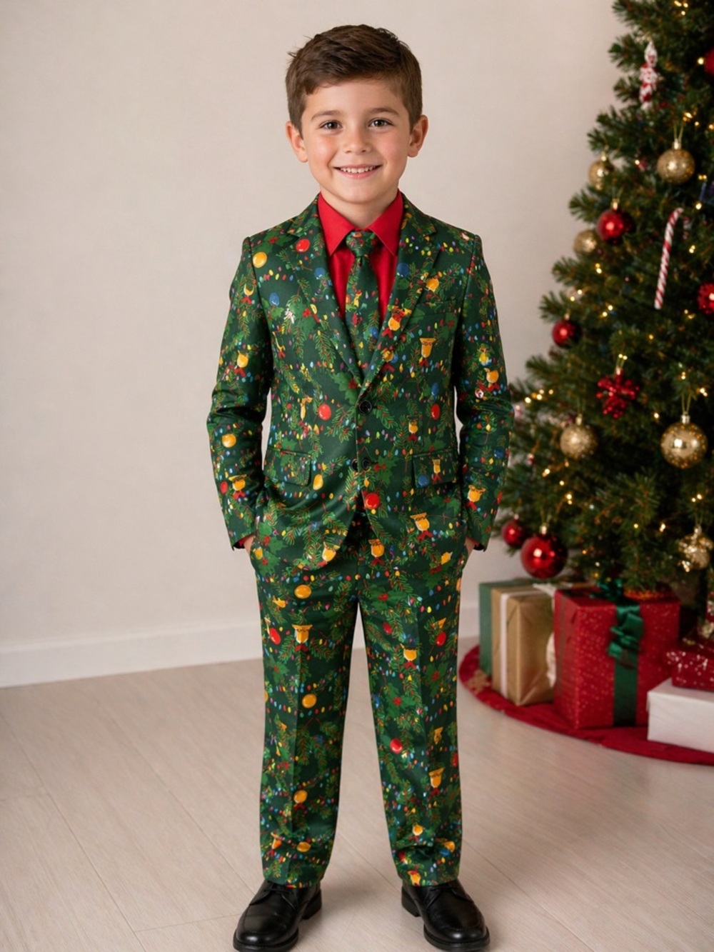Boys Christmas Suit Size 10/12 Large Holiday Blazer Pants Tie Green Festive suit